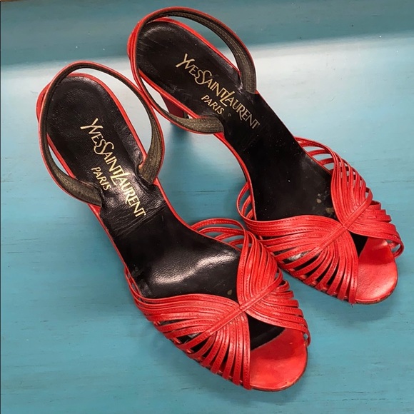 🧿 YVES SAINT LAURENT Vintage Leather Sandals size Red - Main Image